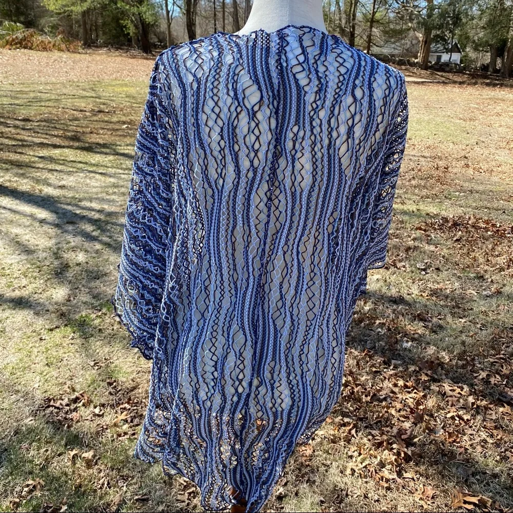 LUCKY BRAND SWIM COVERUP BLUE BROWN NET BOHEMIAN SHEER OS ONE SIZE